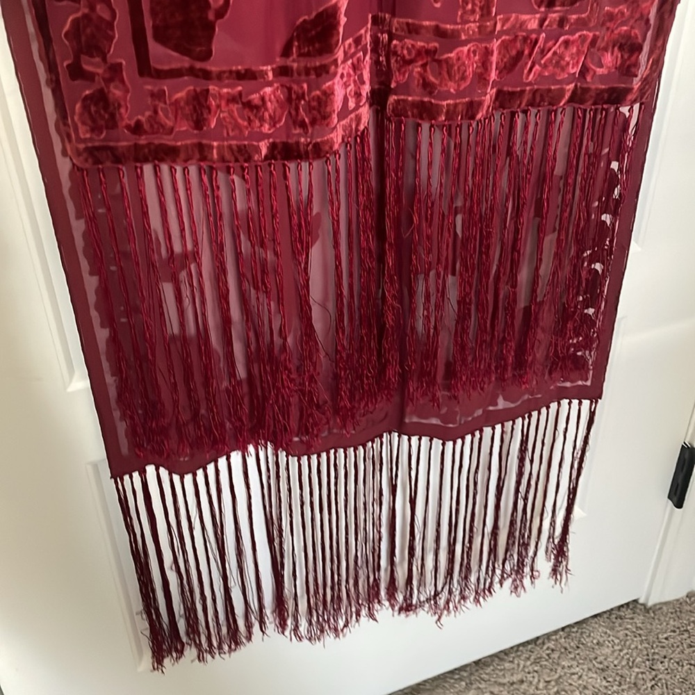 Charter Club Burgundy Silk Fringe Wrap Scarf - Picture 4 of 8